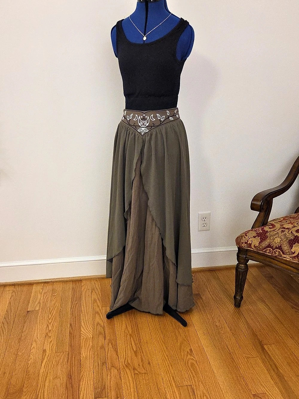Women's Olive Layered Maxi Skirt